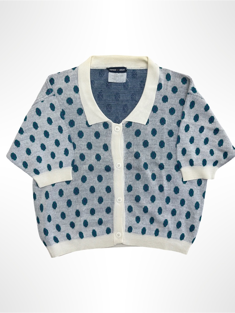 Vintage Emporio Armani Short Sleeve Knit Cardigan Polo Top Made in Italy